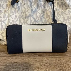 Michael Kors Navy and White Leather Wallet